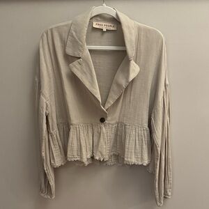 Free People Cream Ruffle Hem Jacket size Medium